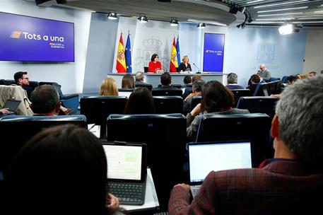 18/02/2025. Rueda de prensa tras el Consejo de Ministros. Diana Morant y Pilar Alegría responden a las preguntas de la prensa tras el Consej...